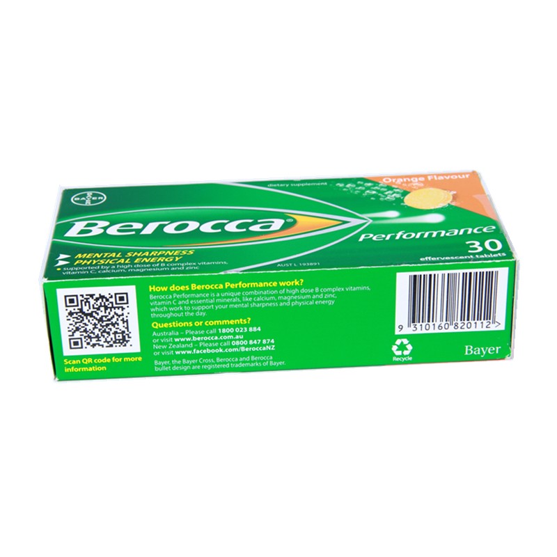 Berocca Performance 香橙味复合维生素+钙镁锌泡腾片 30片