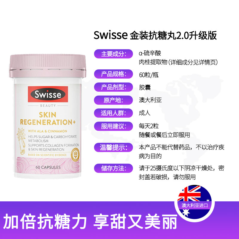 (新西兰厂方直邮) Swisse 升级版抗糖焕肤胶囊 (任意三件包邮)